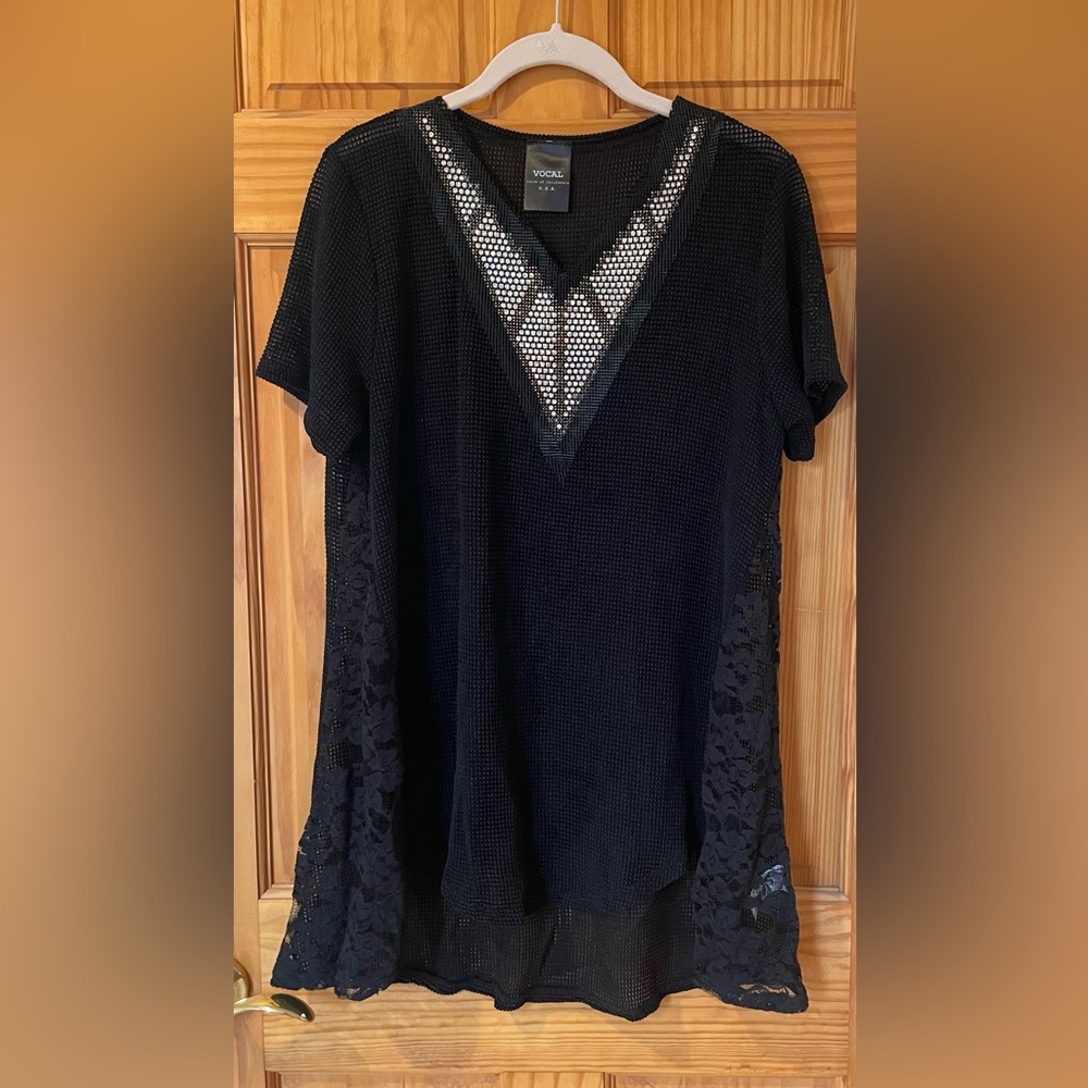 Vocal Black Lace Accent Blouse